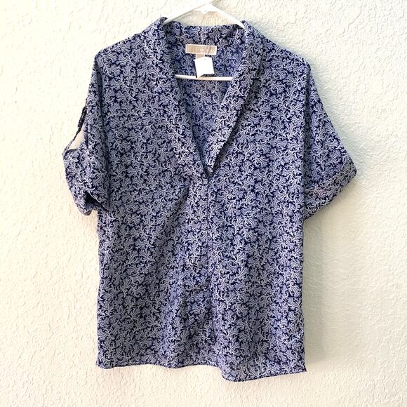 Michael Kors Blue Navy Women's Top Blouse Corral Bouse Size Medium $59 - Picture 1 of 6